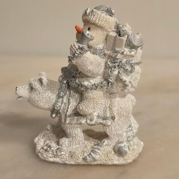 Snowmans Riding Polar Deer /Bear Resin Figurines Cornerstone Creations Vntg 2000 - Picture 3 of 12